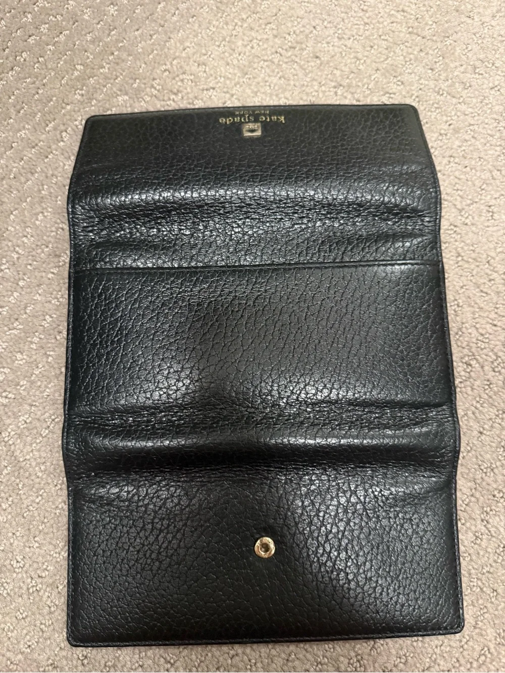 kate spade Black Pebbled Leather Foldover Card & Key Holder with Gold Logo